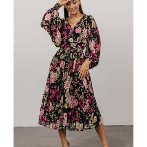 NWT Baltic Born Laurie Midi Dress in Black Floral